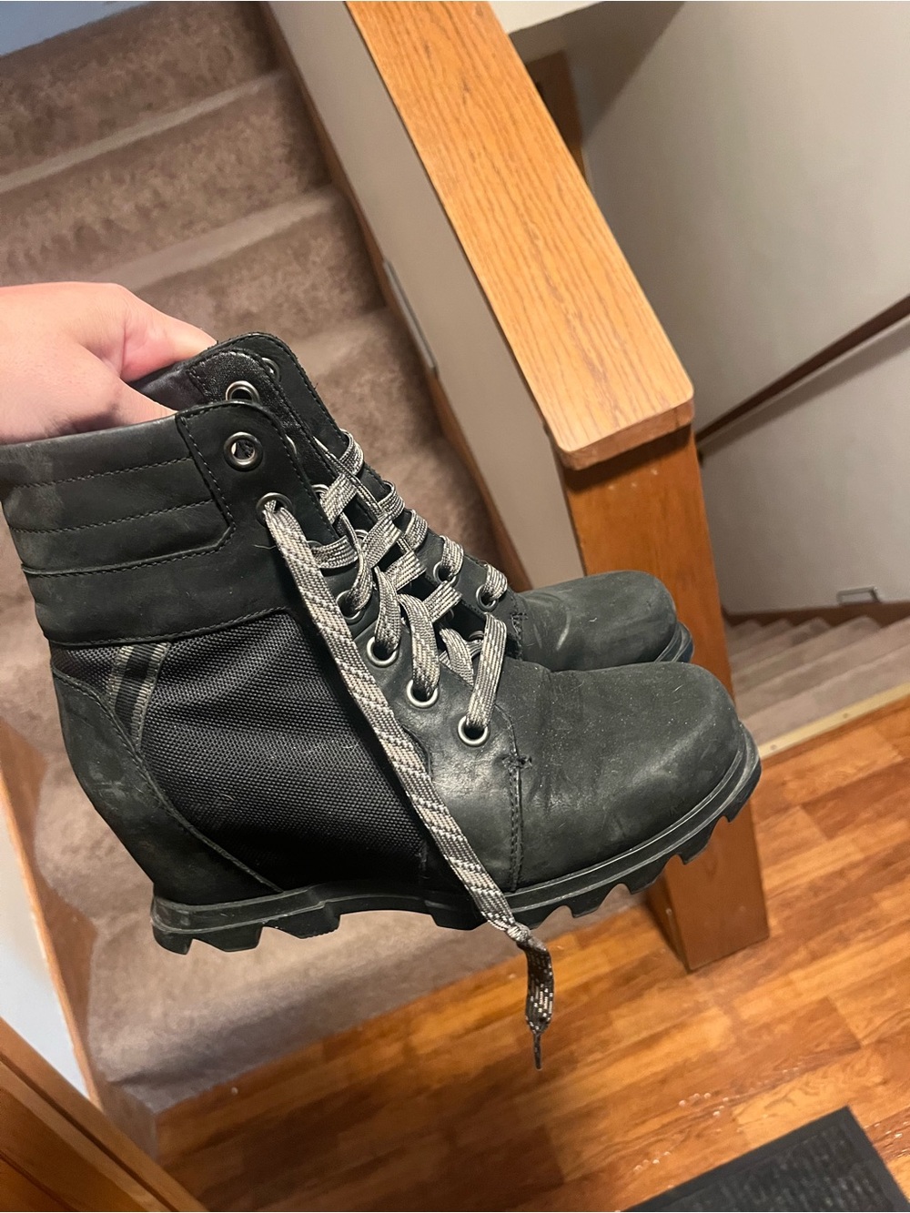 Sorel Black Lace-Up Heeled Combat Boots